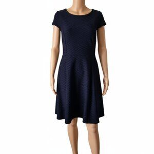 En Focus Studio Dress Fit & Flare Textured Navy Blue Short Sleeves Size Womens 8